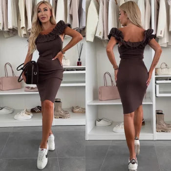 Serena Off-Shoulder Ribbed Midi Dress