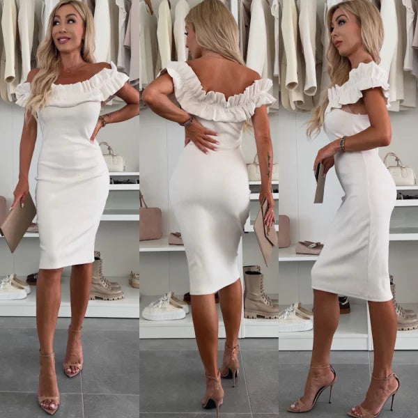 Serena Off-Shoulder Ribbed Midi Dress